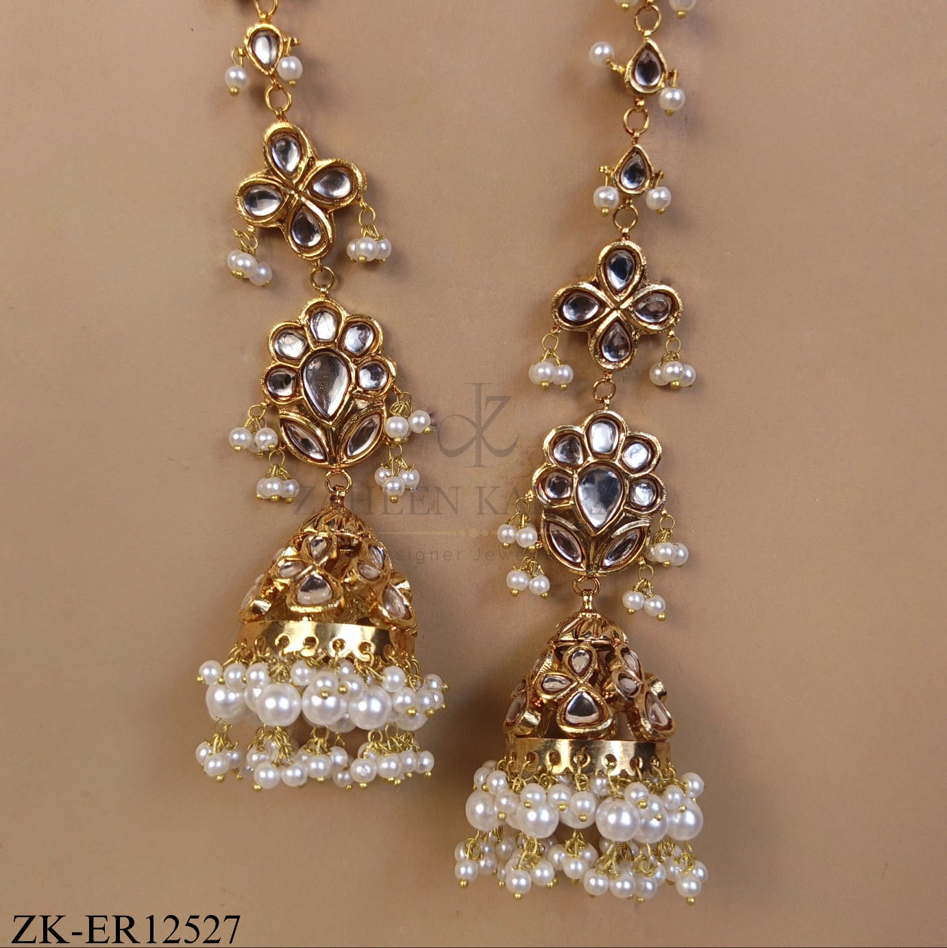 GOLD KUNDAN FLORAL LONG EARRINGS