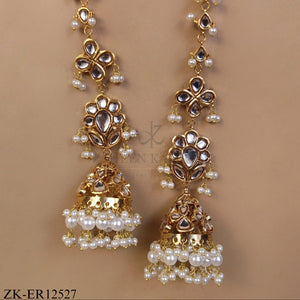GOLD KUNDAN FLORAL LONG EARRINGS