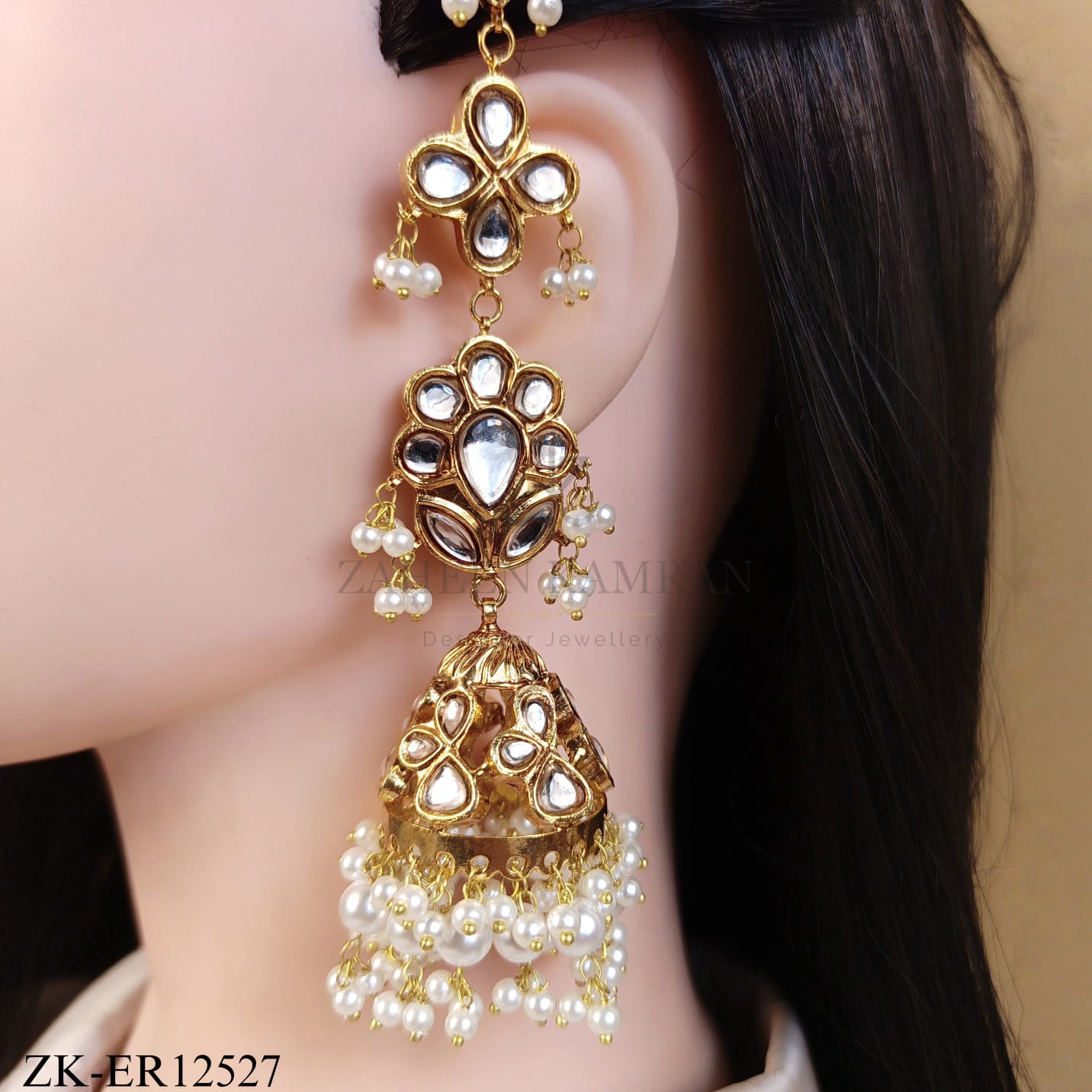 GOLD KUNDAN FLORAL LONG EARRINGS