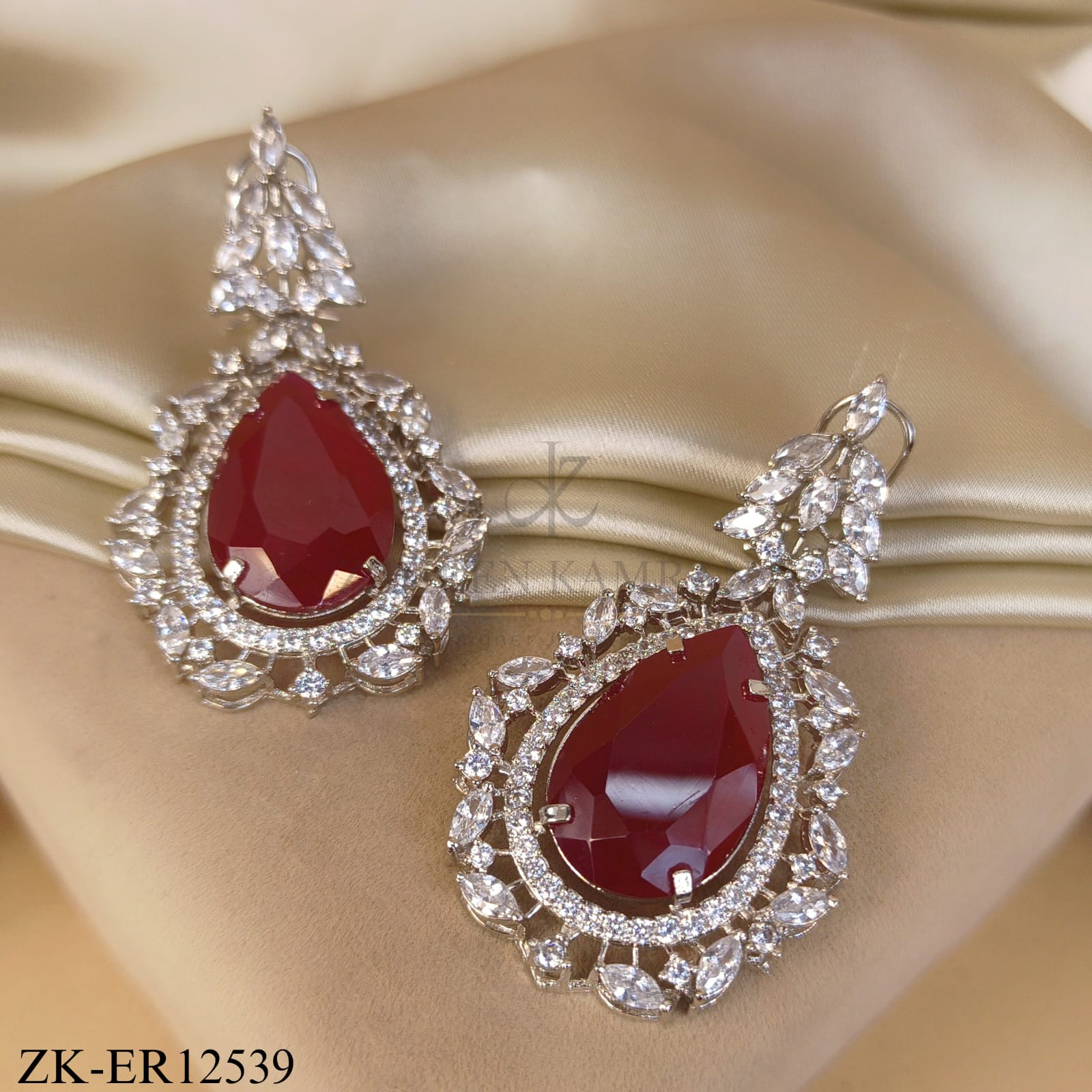 SILVER LEAF TOP WITH RUBY TEARDROP EARRINGS