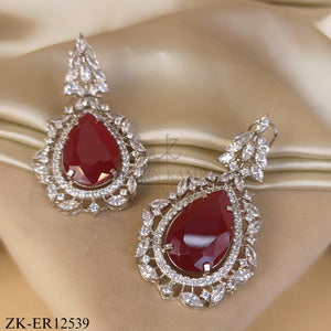 SILVER LEAF TOP WITH RUBY TEARDROP EARRINGS