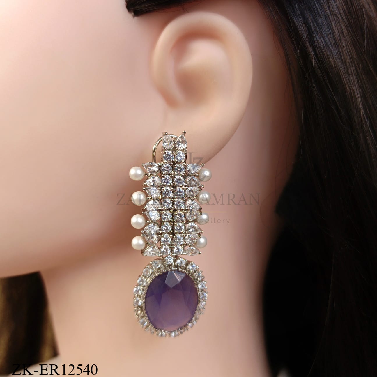 PEARLS EDGE LEAF WITH SAPPHIRE CENTRE EARRINGS