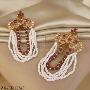 RUBY EARRINGS WITH PEARLS LOOP LAYERED