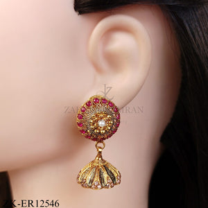 ANTIQUE ROUND TOP WITH LEAF STONE EARRINGS