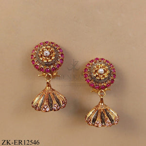 ANTIQUE ROUND TOP WITH LEAF STONE EARRINGS