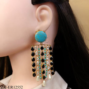 MULTI LINE STONES WITH PEARLS END EARRINGS