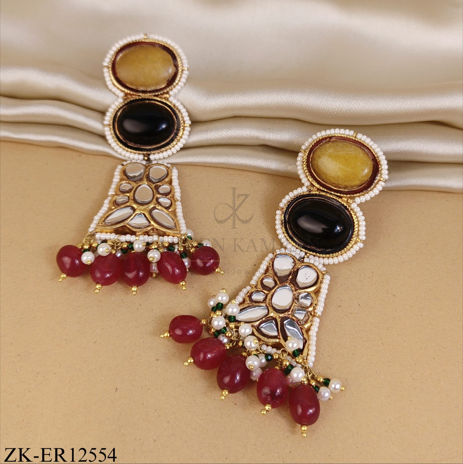 DUAL STONE SHEESH RUBY DROPS EARRINGS