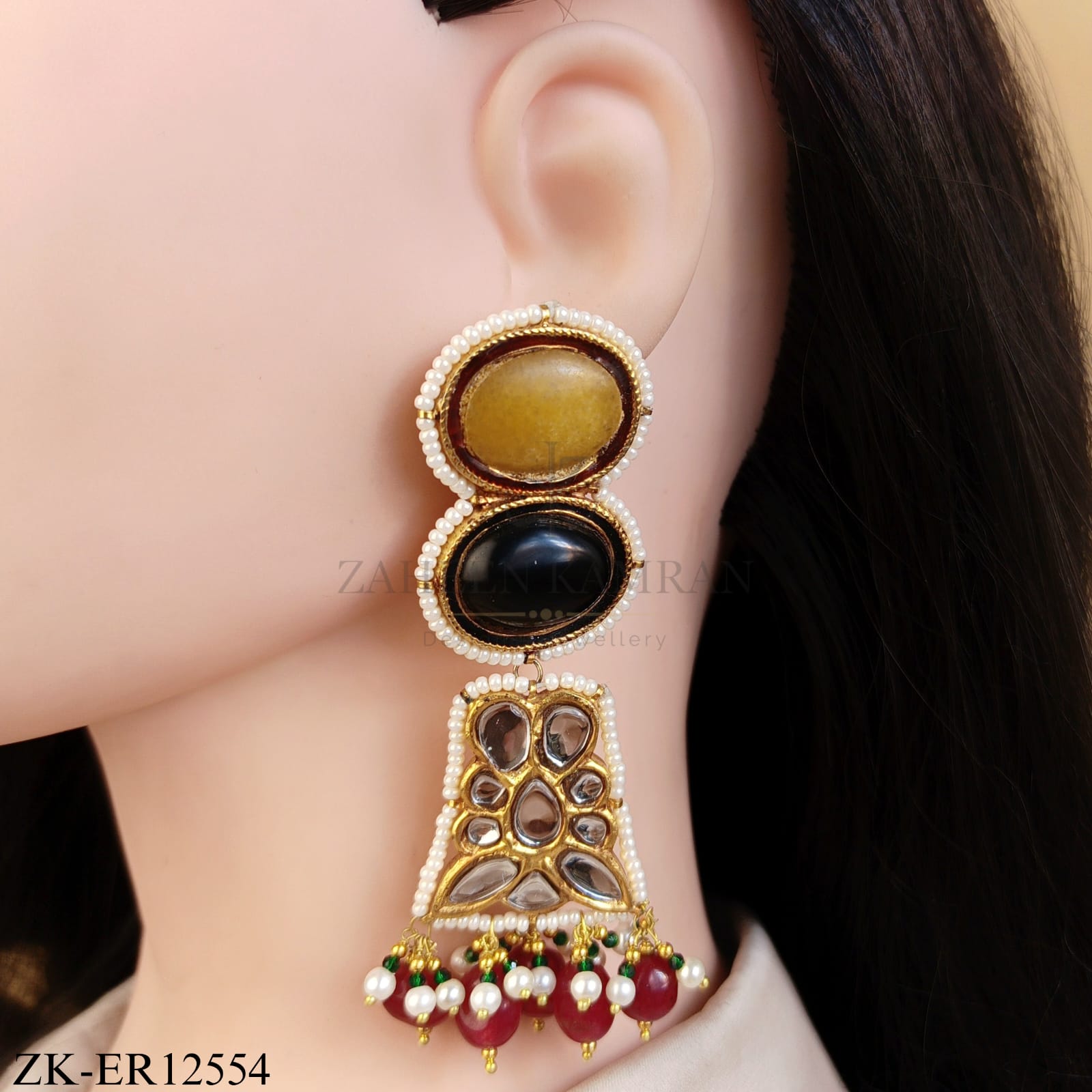 DUAL STONE SHEESH RUBY DROPS EARRINGS