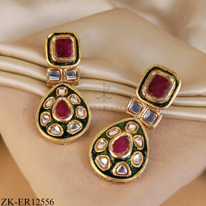 GREEN ENAMEL KUNDAN EARRINGS