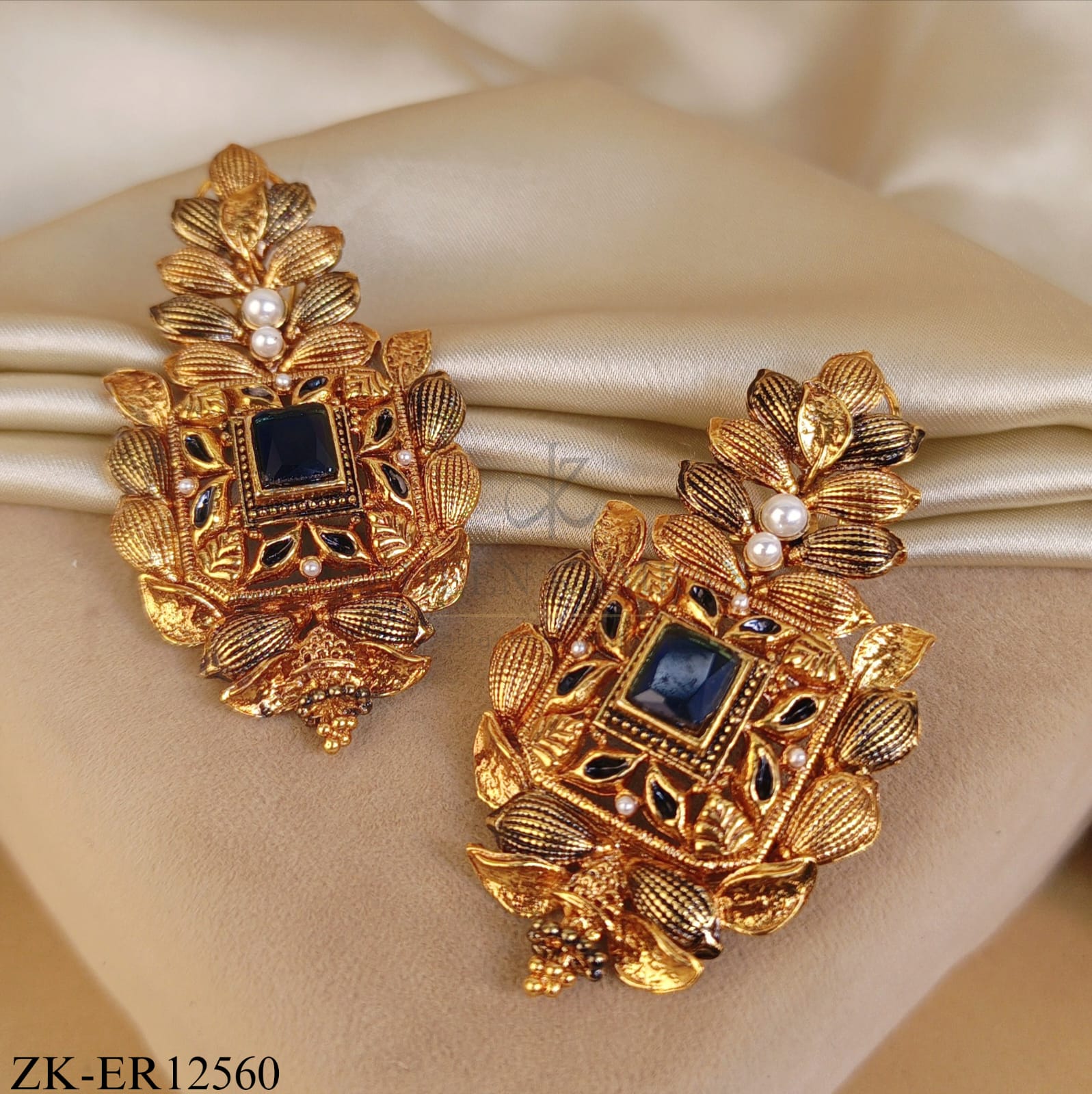 ANTIQUE SAPPHIRE LEAFLET EARRINGS