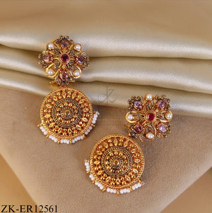 ANTIQUE FLORAL TOP ROUND EARRINGS