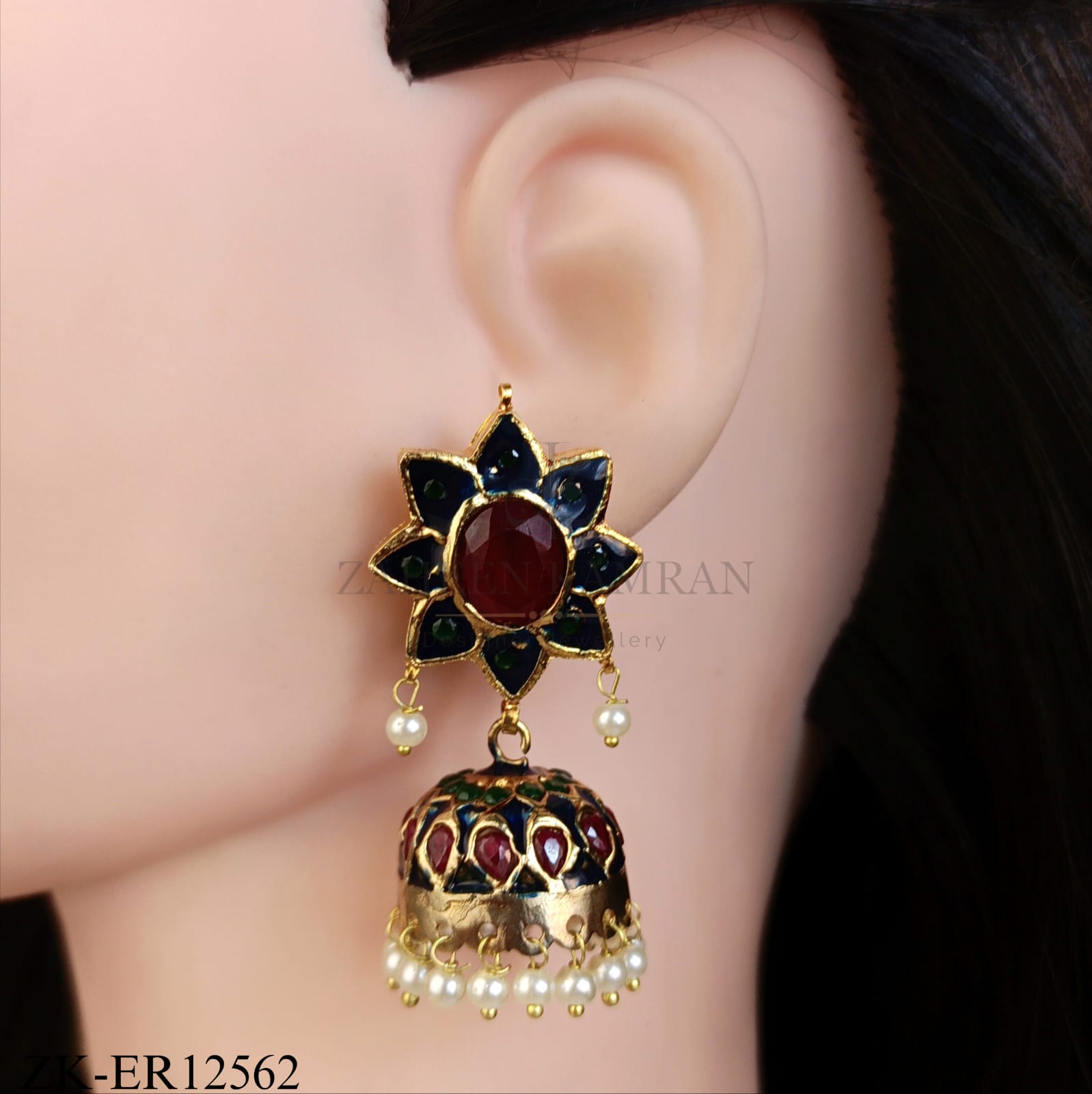 BLUE ENAMEL RUBY EARRINGS