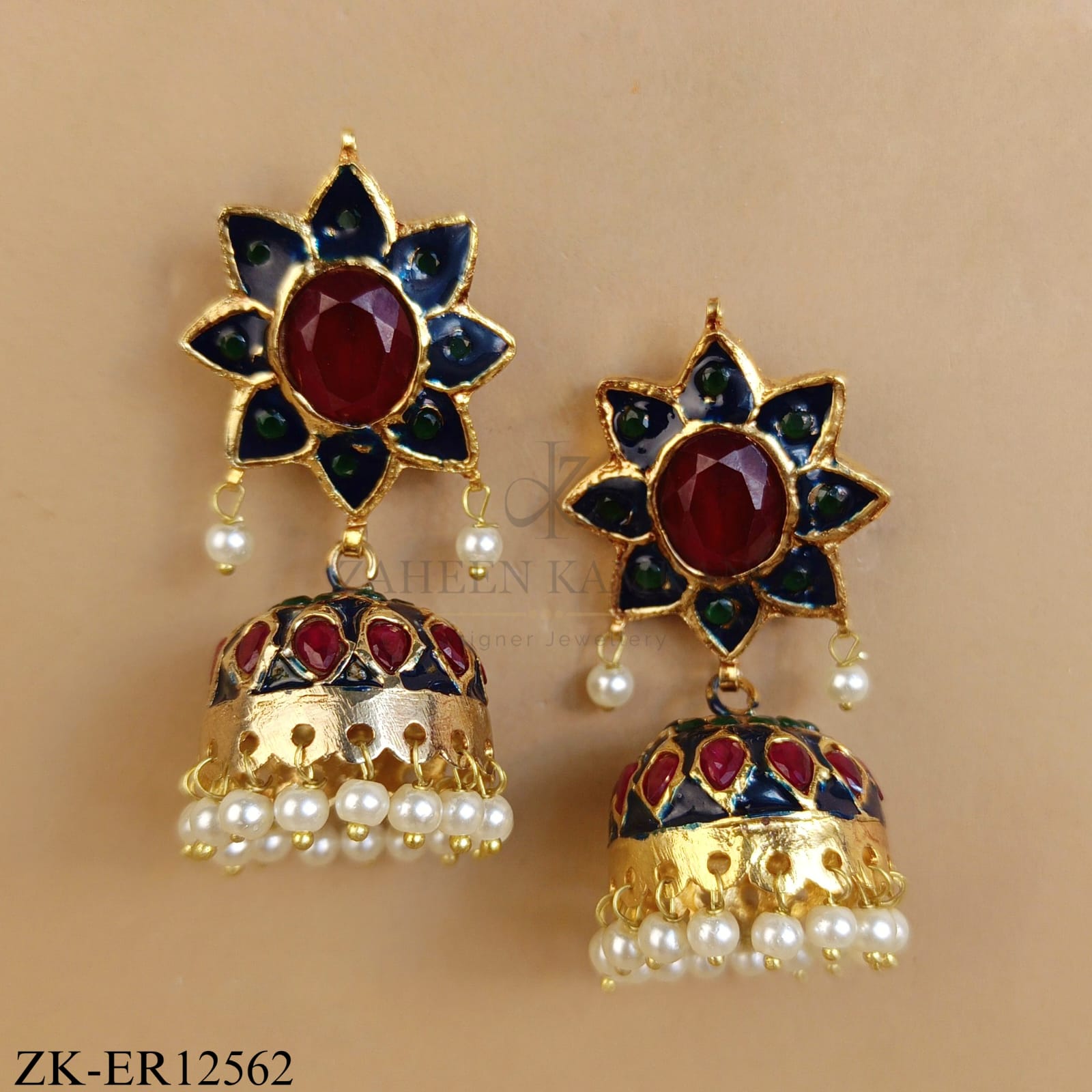 BLUE ENAMEL RUBY EARRINGS