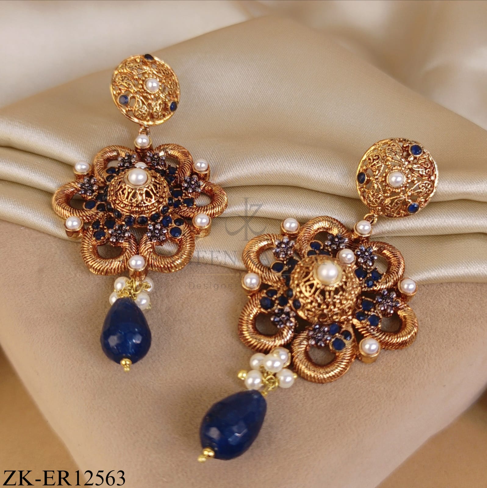 ANTIQUE FLORAL SAPPHIRE DROP EARRINGS