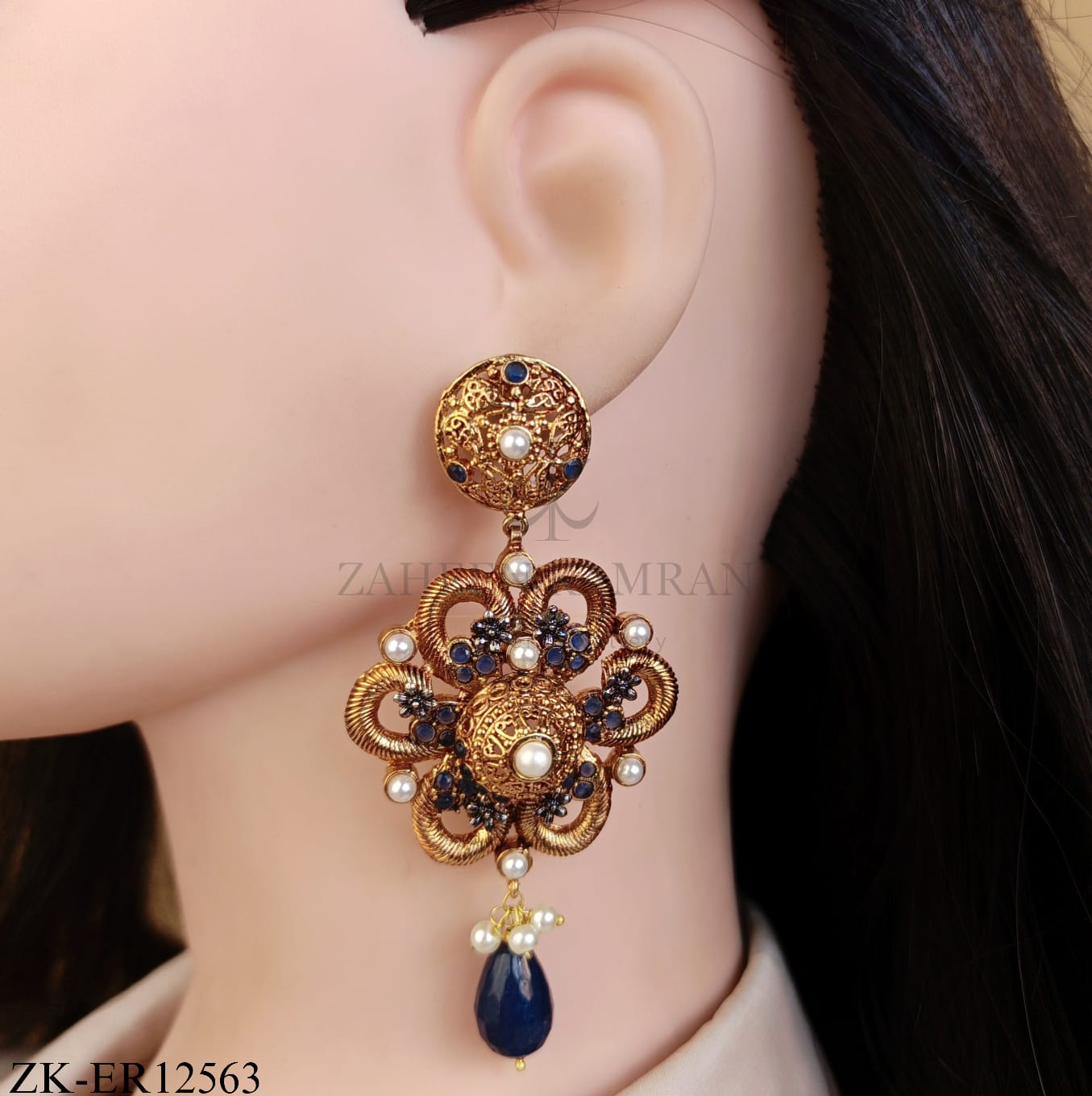 ANTIQUE FLORAL SAPPHIRE DROP EARRINGS