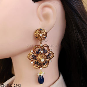ANTIQUE FLORAL SAPPHIRE DROP EARRINGS