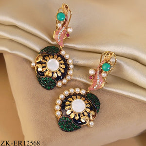 PEACOCK MOTIF EMERALD EARRINGS