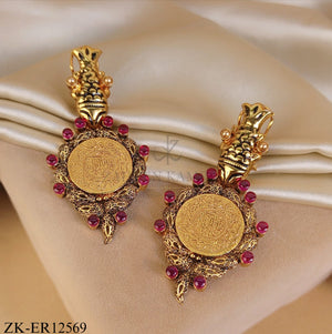 RUBY COIN CENTRE EARRINGS WITH FISH MOTIF