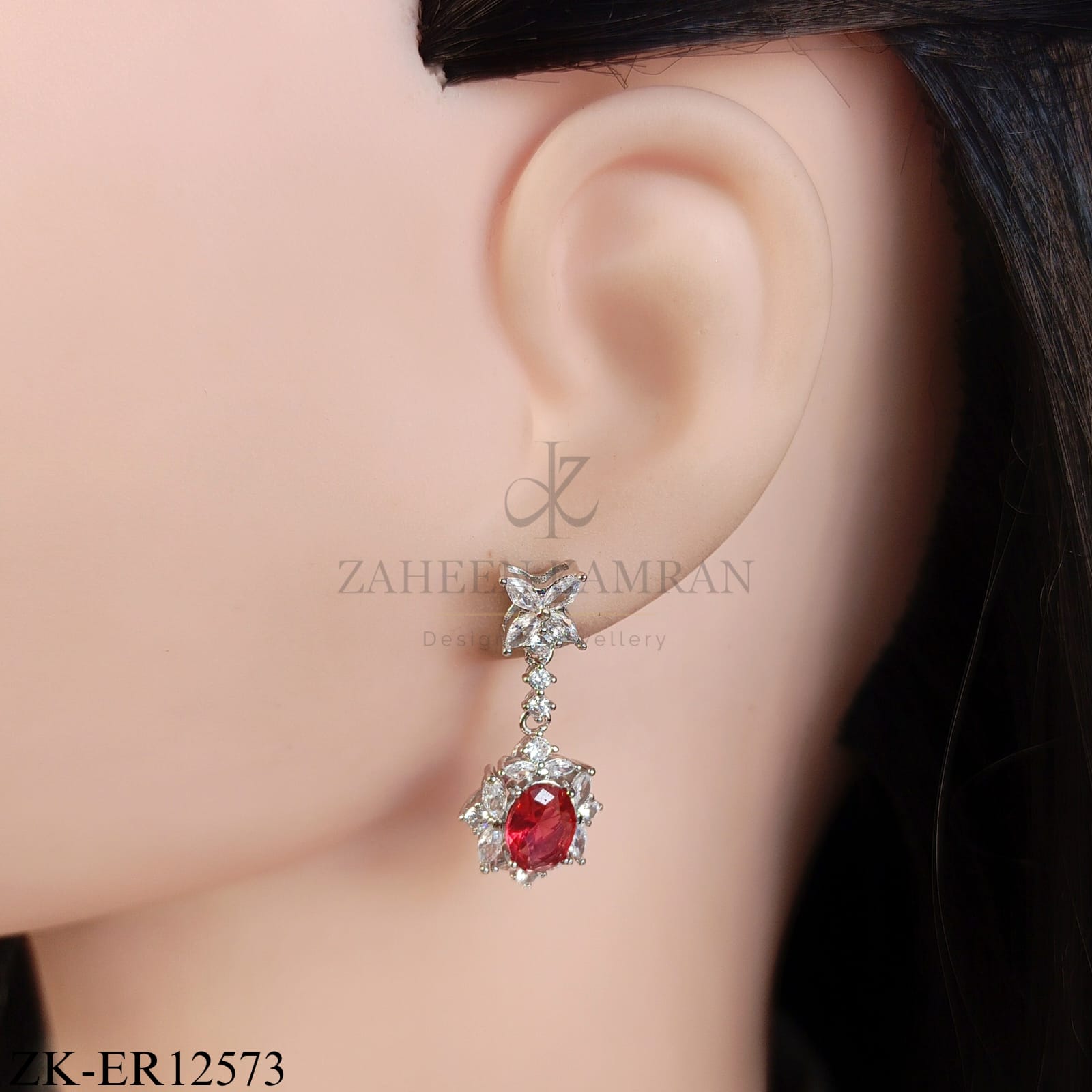 FLORA STUD RUBY SILVER EARRINGS