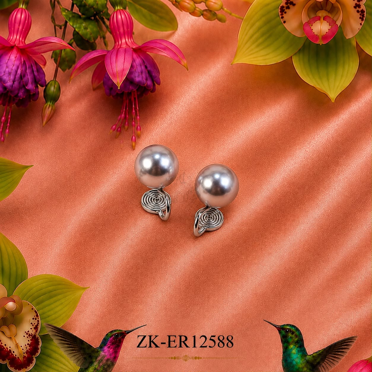 Grey Pearl Spiral Earrings