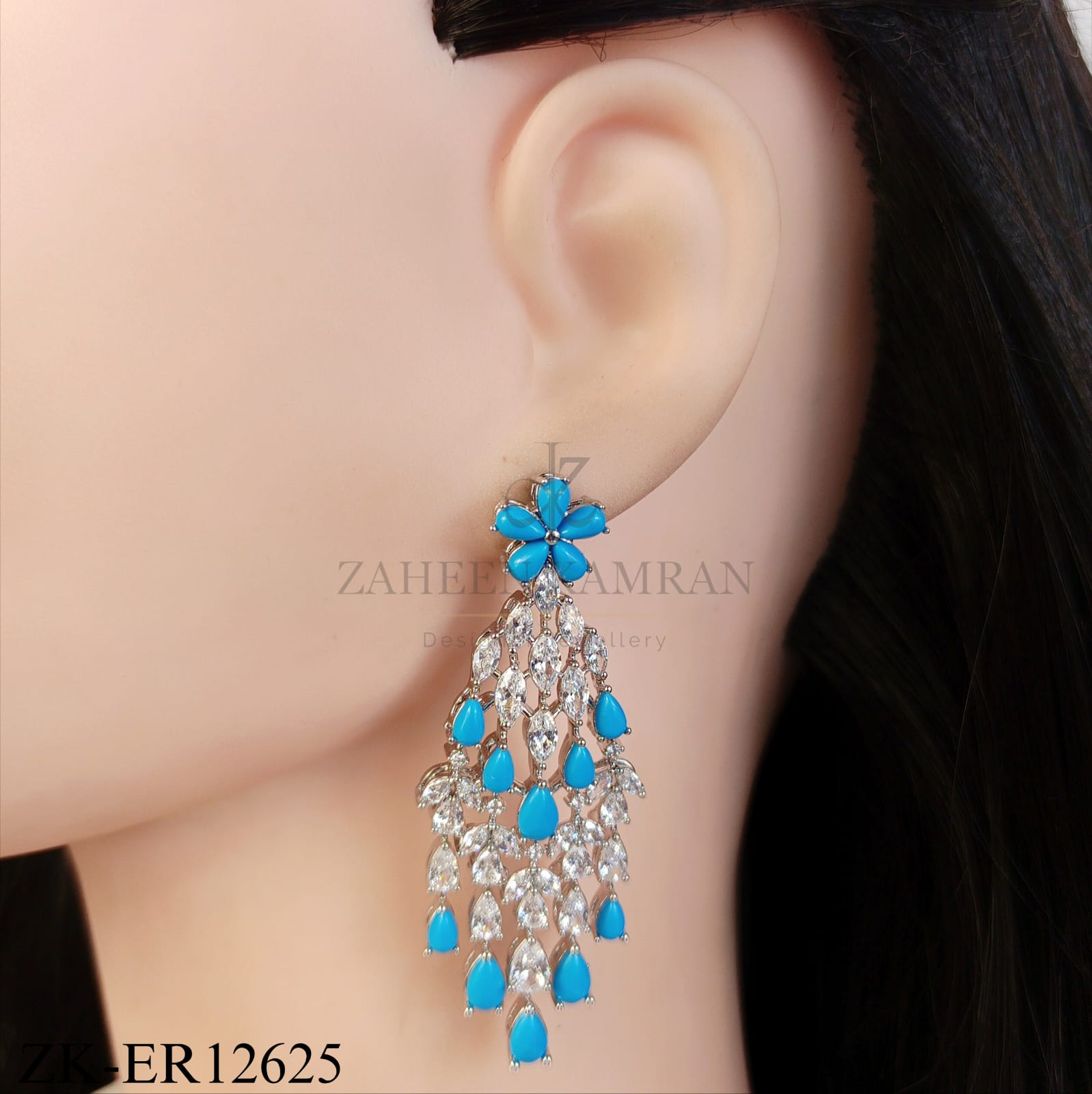 TURQUOISE SILVER CHARM EARRINGS