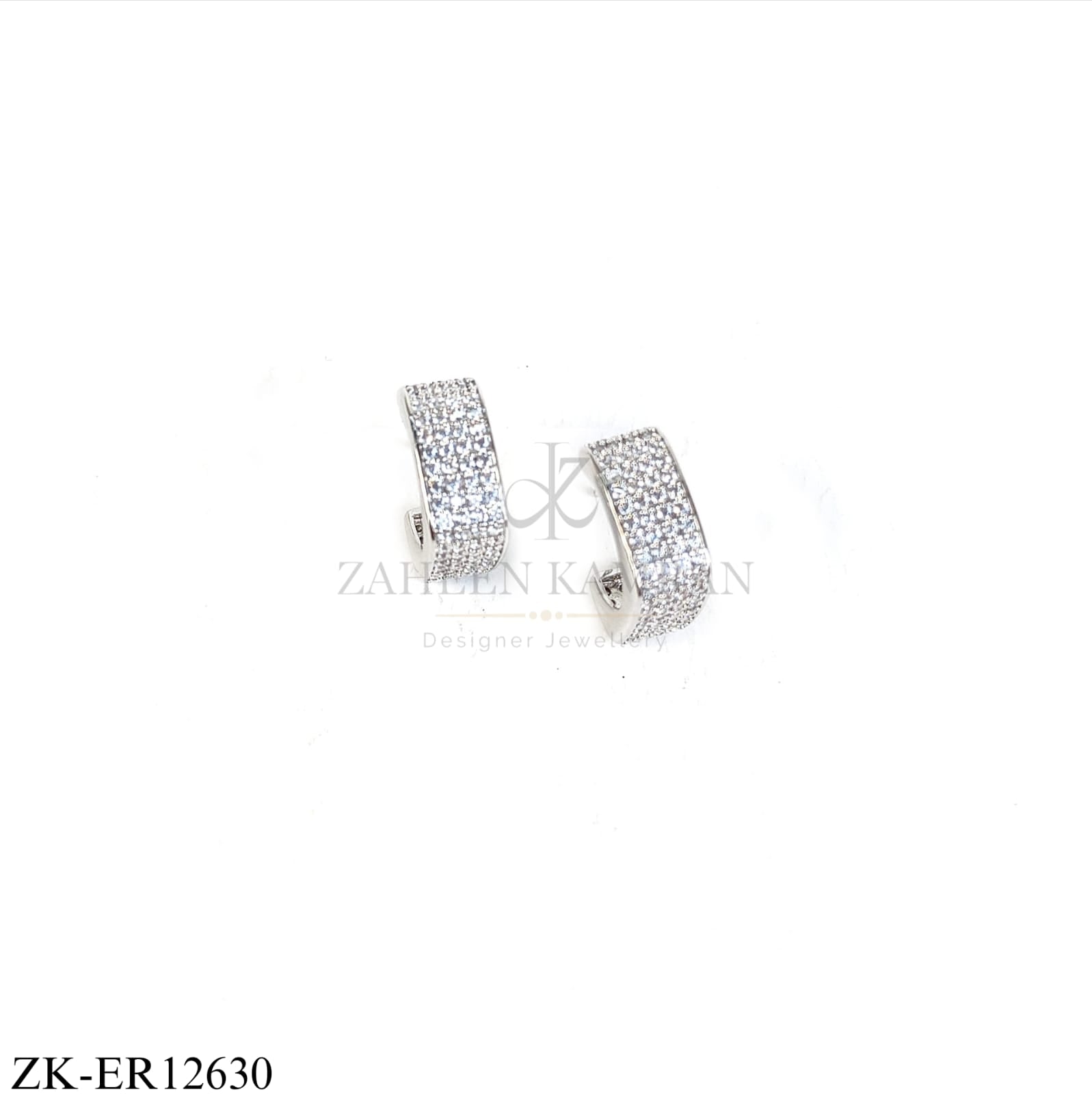 SILVER HALF HOOP ZIRCONIA EARRINGS