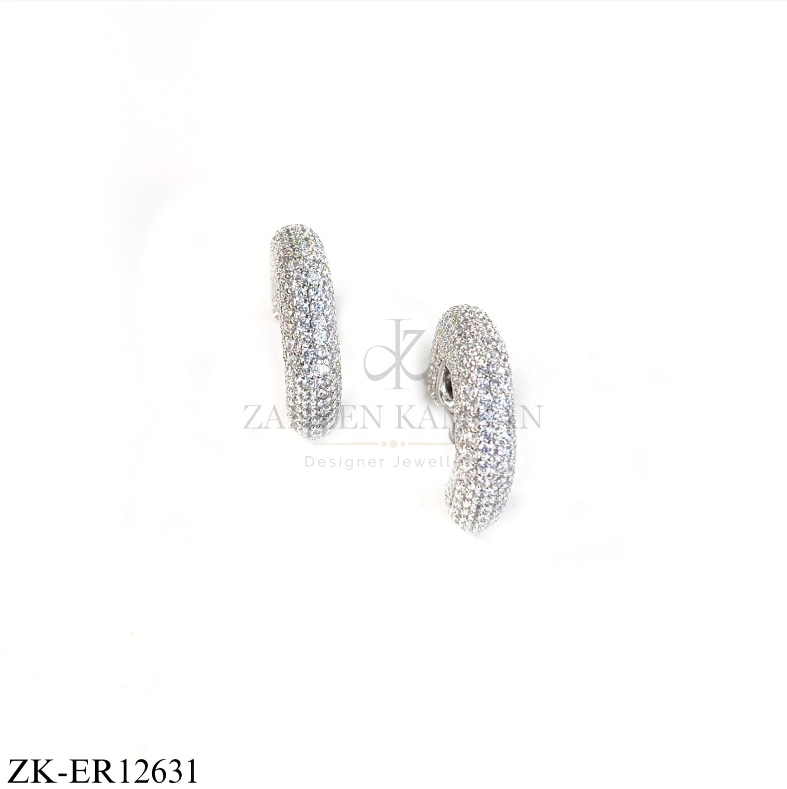 SILVER CURVED ZIRCONIA EARRINGS