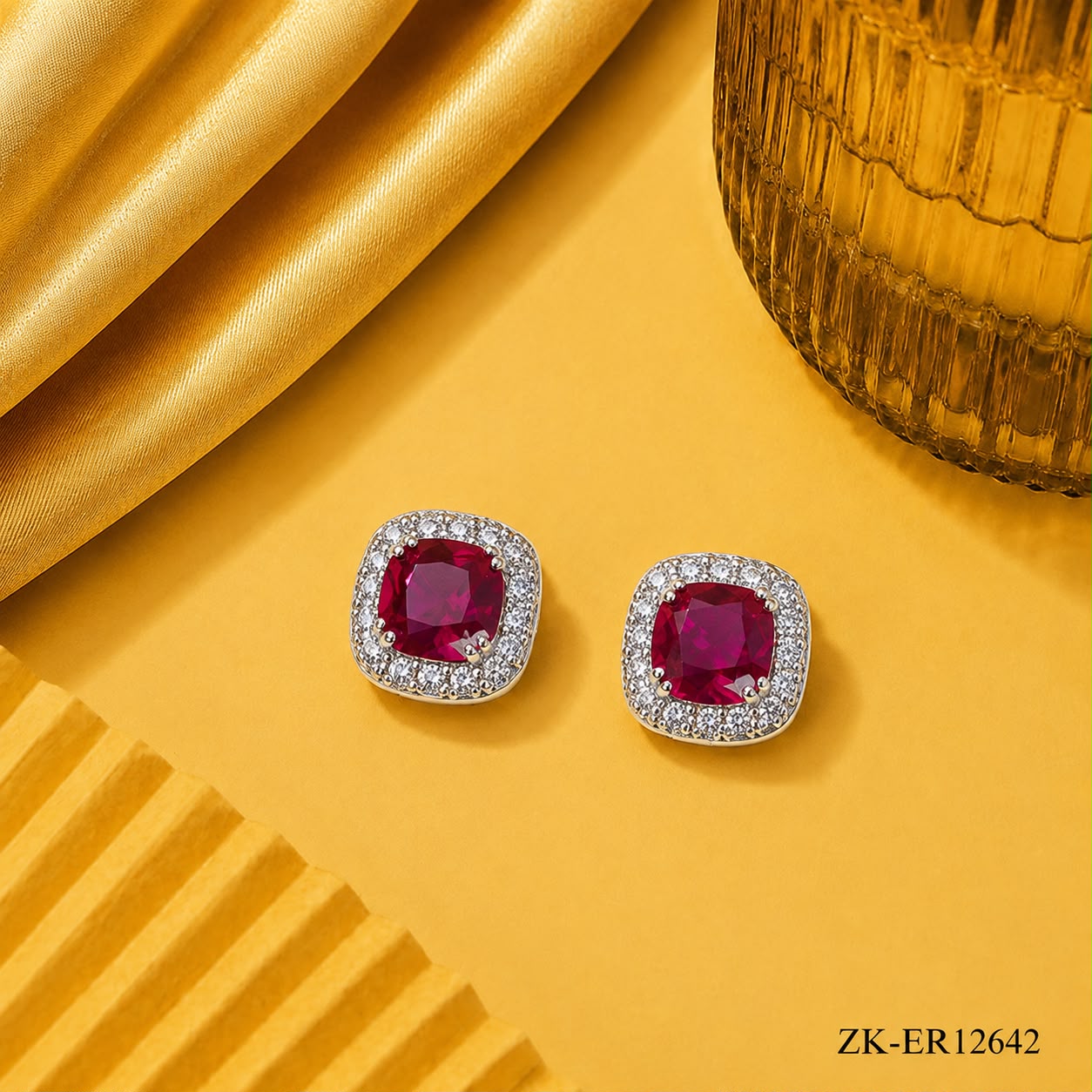 Ruby Square Halo Earrings