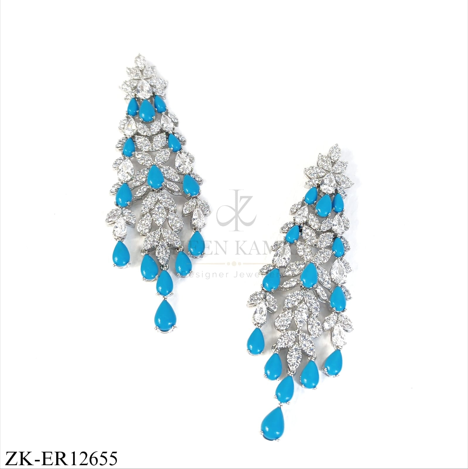 SILVER TURQUOISE LEAF PATTERN EARRINGS
