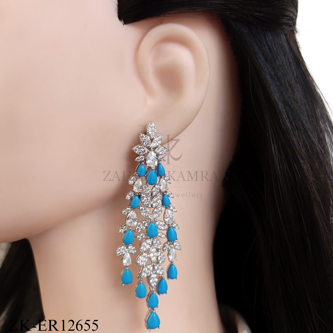 SILVER TURQUOISE LEAF PATTERN EARRINGS