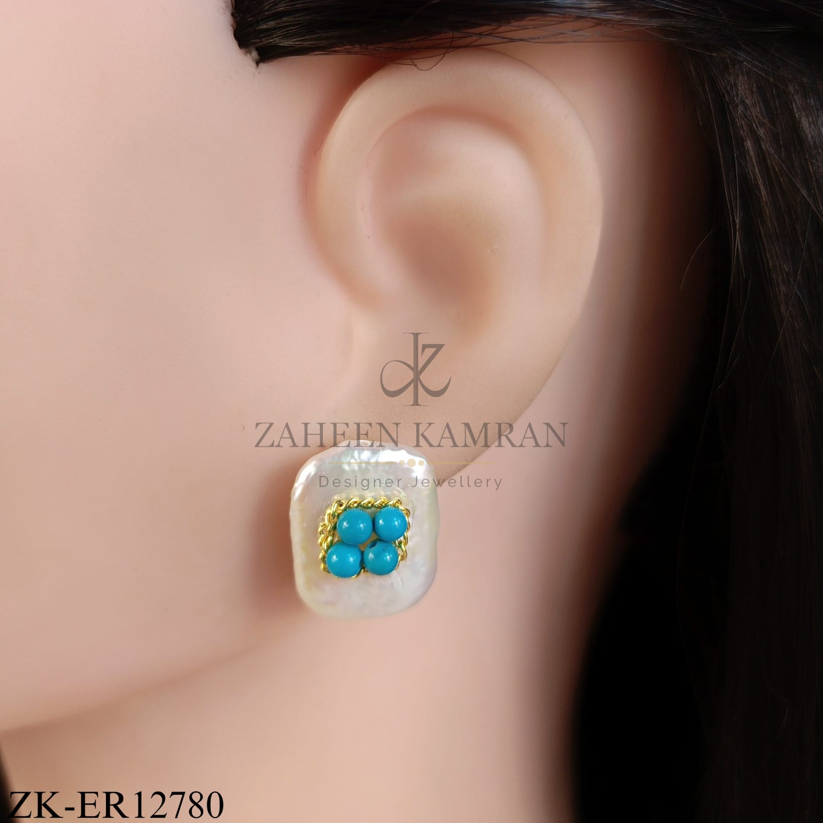 SILVER WHITE OPAL BASE FOUR BEADS EARRINGS