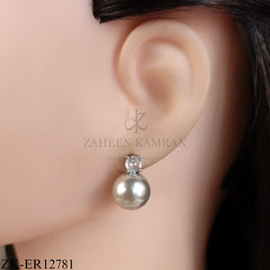SILVER GREY PEARL DROP EARRINGS