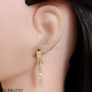 GOLD LONG WHITE BAR EARRINGS
