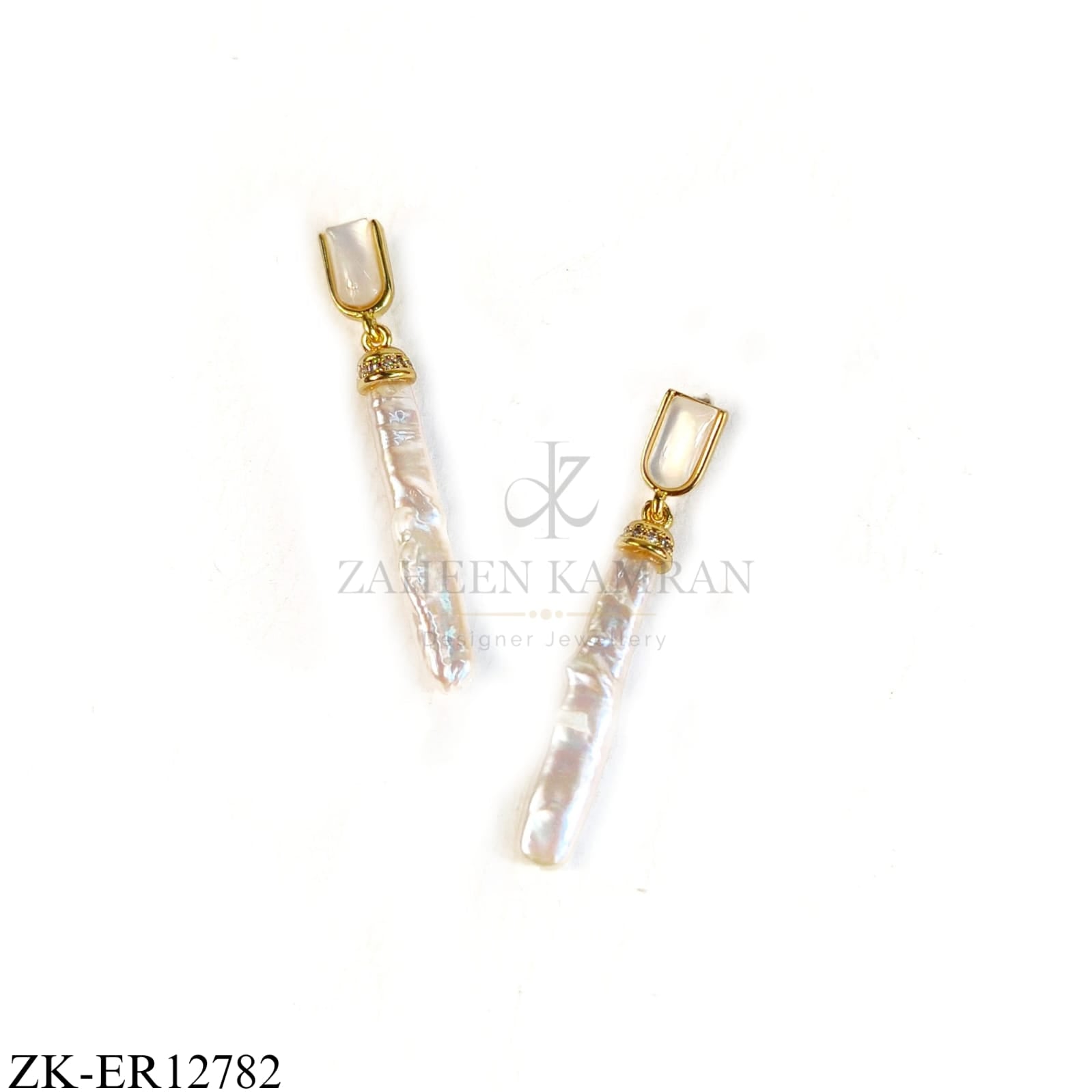 GOLD LONG WHITE BAR EARRINGS