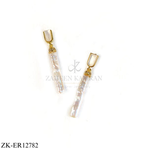 GOLD LONG WHITE BAR EARRINGS