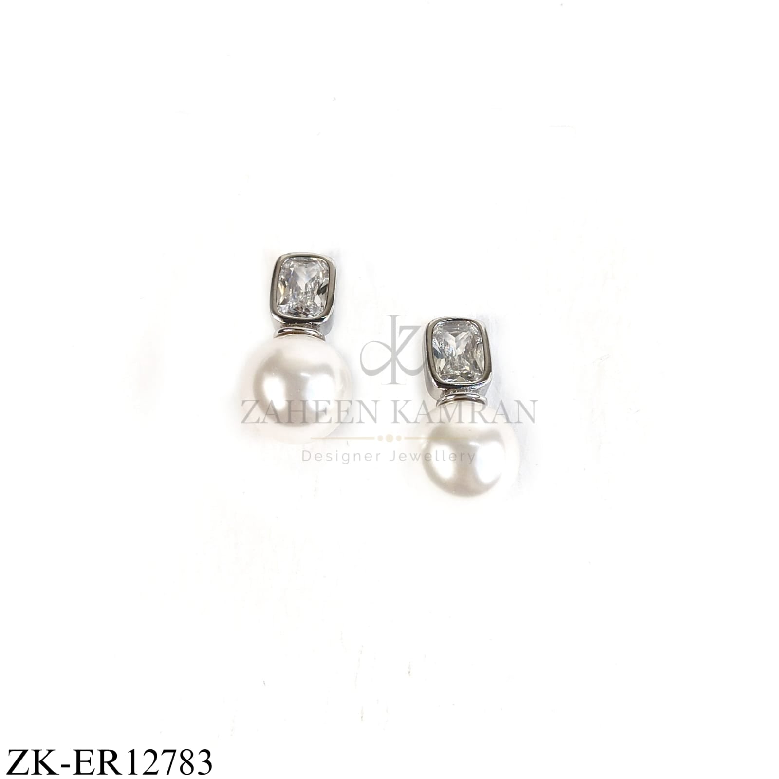 SILVER STUD EARRINGS WITH PEARL DROP