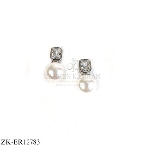 SILVER STUD EARRINGS WITH PEARL DROP