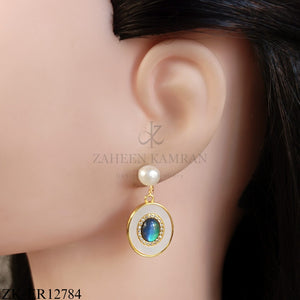 OVATE DUAL SHADE PEARL TOP EARRINGS