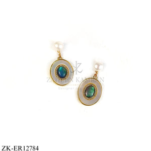 OVATE DUAL SHADE PEARL TOP EARRINGS