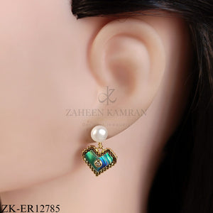 GOLDEN DUAL TONE HEART EARRINGS
