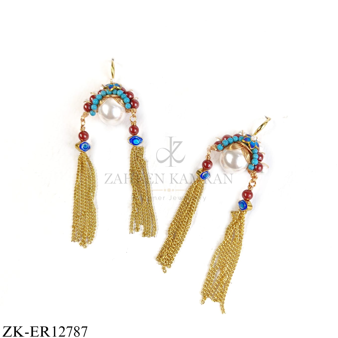 GOLD TASSEL MULTI BEADS EARRINGS