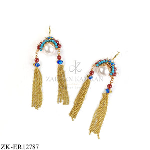 GOLD TASSEL MULTI BEADS EARRINGS