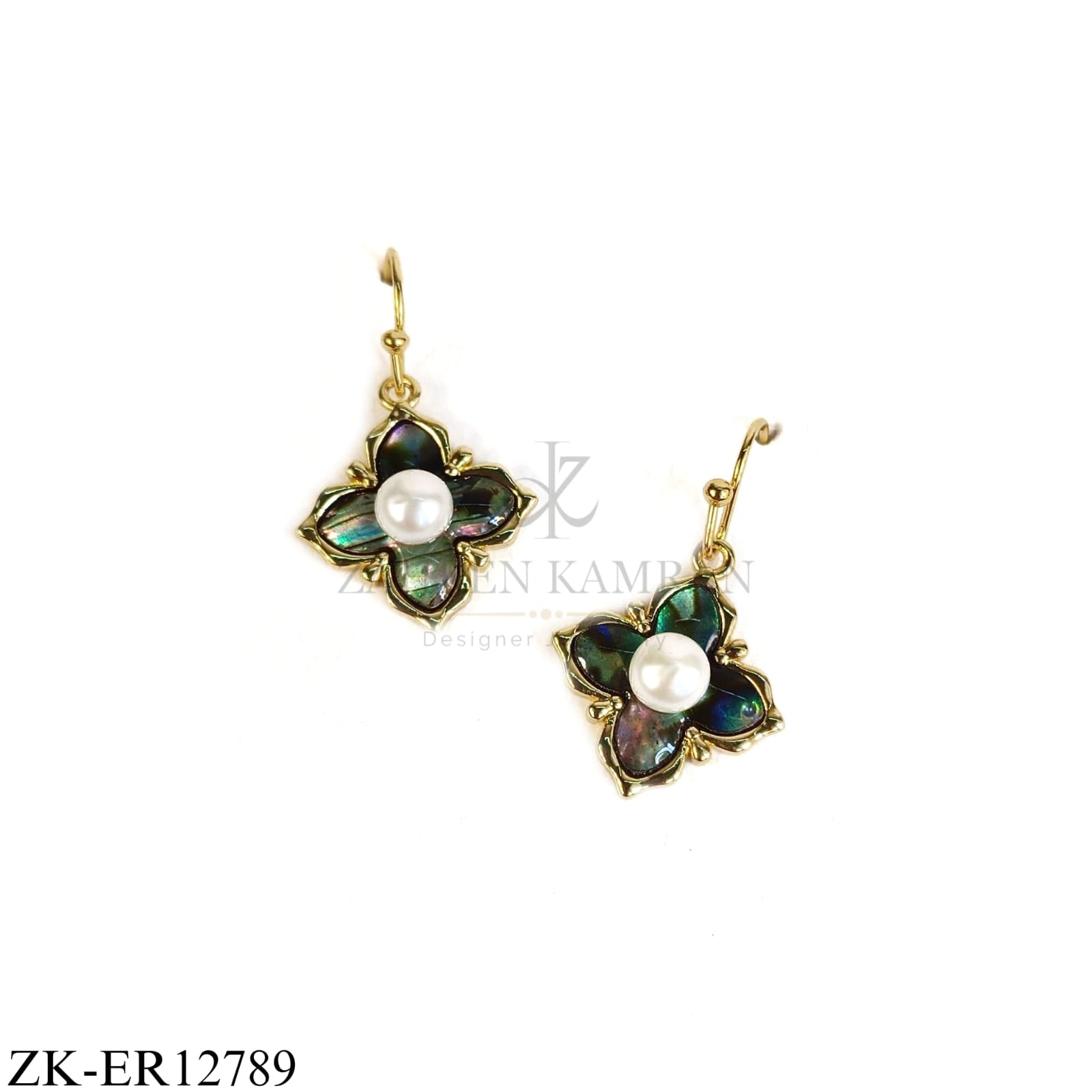 GOLD DUAL SHADE EARRINGS WITH PEARL CENTER