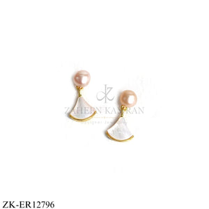 GOLD TONE SOFT PINK AND WHITE SHELL EARRINGS