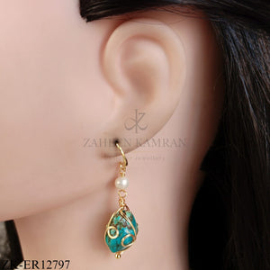 GOLD WIRE HOLD TURQUOISE STONE EARRINGS