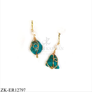 GOLD WIRE HOLD TURQUOISE STONE EARRINGS