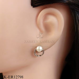 SILVER TWIST RING WITH PEARL EARRINGS