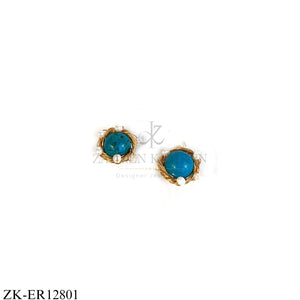 GOLDEN ROUND BLUE AND WHITE PEARL EARRINGS