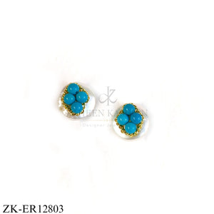 GOLDEN FOUR ROUND BLUE BEADS EARRINGS