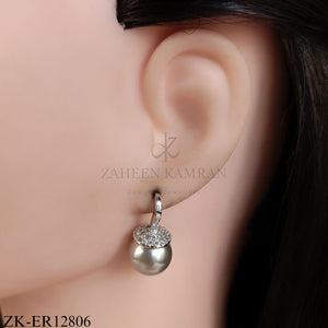 SILVER GREY TONE PEARL EARRINGS